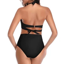 Sexi Bikini 2024 Two Piece Women Swimsuits Solid Color Short Puff Sleeve Summer High Waist Cut Backless Micro Bikini Sexy Vulgar - 7045-2_Red - View 2