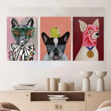 1/3 piezas Póster de pintura en lienzo con ilustración de animales de moda como gato, perro, conejo, elefante, arte de pared divertido y lindo para decoración del hogar en la sala de estar