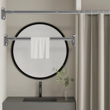 [Popular] Adjustable Tension Rod - Stainless Steel, Plastic End, No Drilling Installation, Suitable For Shower Curtains, Curtains, Clothing Storage And Balcony Clothes Drying - Available In Silver, Black, White, Gray Fall DecorBathroom Decor - Multicolor - View 3