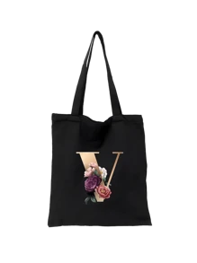 1 pieza Bolso de mano de lona con impresión de letra dorada de moda casual, bolso de hombro, bolso de compras de gran capacidad para mujeres, bolso de viaje plegable y reutilizable, regalo para vacaciones, buen regalo para compañeros de clase, amigos, damas de honor, hermanas, madres, muy adecuado para que los estudiantes vuelvan a la escuela, vacaciones de verano, vacaciones, playa, viajes, negocios, estudiantes, picnic, campamento, supermercado, uso diario