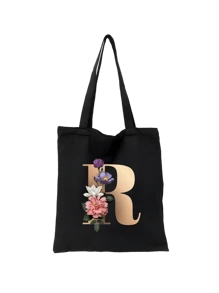 1 pieza Bolso de mano de lona con impresión de letra dorada de moda casual, bolso de hombro, bolso de compras de gran capacidad para mujeres, bolso de viaje plegable y reutilizable, regalo para vacaciones, buen regalo para compañeros de clase, amigos, damas de honor, hermanas, madres, muy adecuado para que los estudiantes vuelvan a la escuela, vacaciones de verano, vacaciones, playa, viajes, negocios, estudiantes, picnic, campamento, supermercado, uso diario