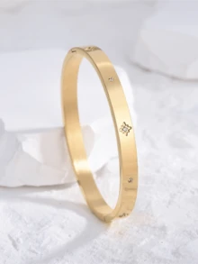 1 Miếng Phương Tây Sang trọng Phong cách Sao tám cánh Thép Titan Vòng tay Đối với phụ nữ , Retro Toàn trận Thiết kế Với Kim cương giả , Đúng mốt Và Thanh lịch Thép Vòng tay Đối với Ins Thiết kế Với 18K Mạ vàng Lạnh Tấn Dây đeo tay - Vàng - Xem 15