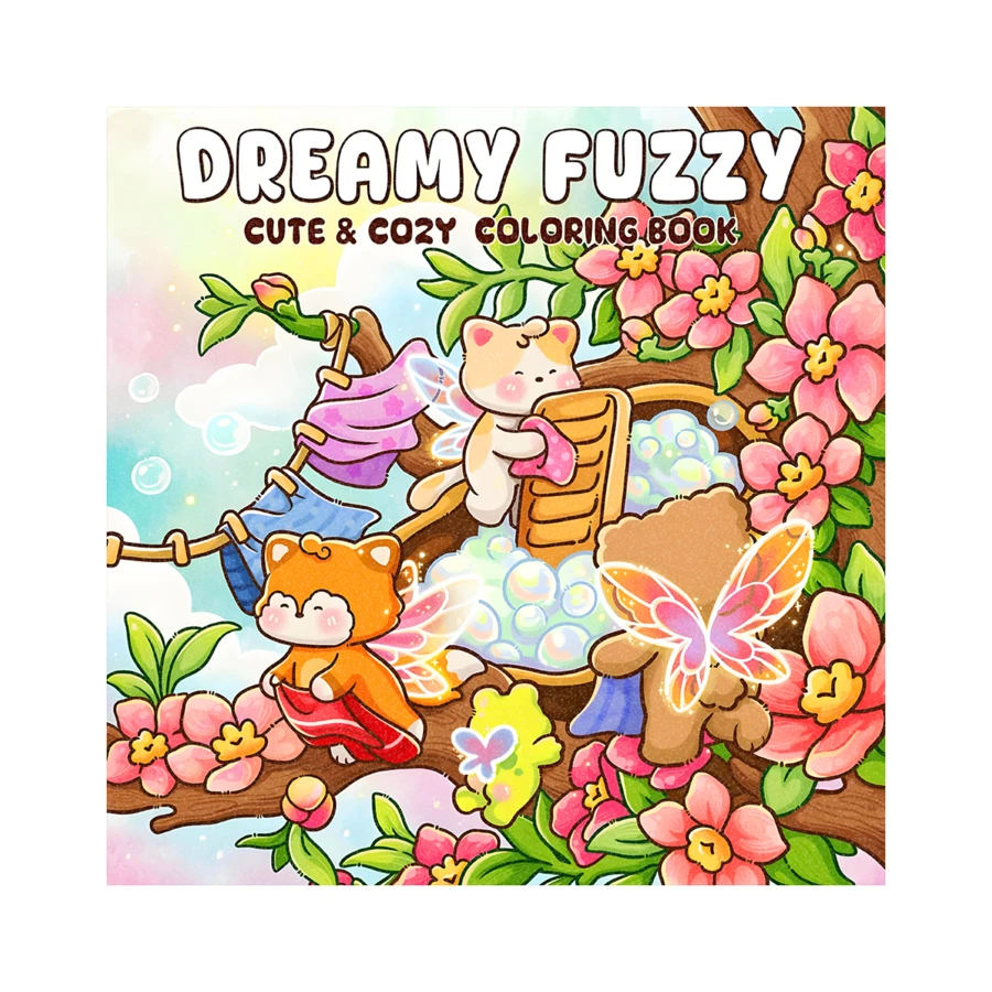 DREAMY FUZZY 著色書，溫暖毛絨動物與花卉元素，大色塊易著色，適合舒適放鬆著色，手工藝用品，聖誕節、萬聖節、復活節與生日理想禮物，適合熱愛著色的藝術愛好者