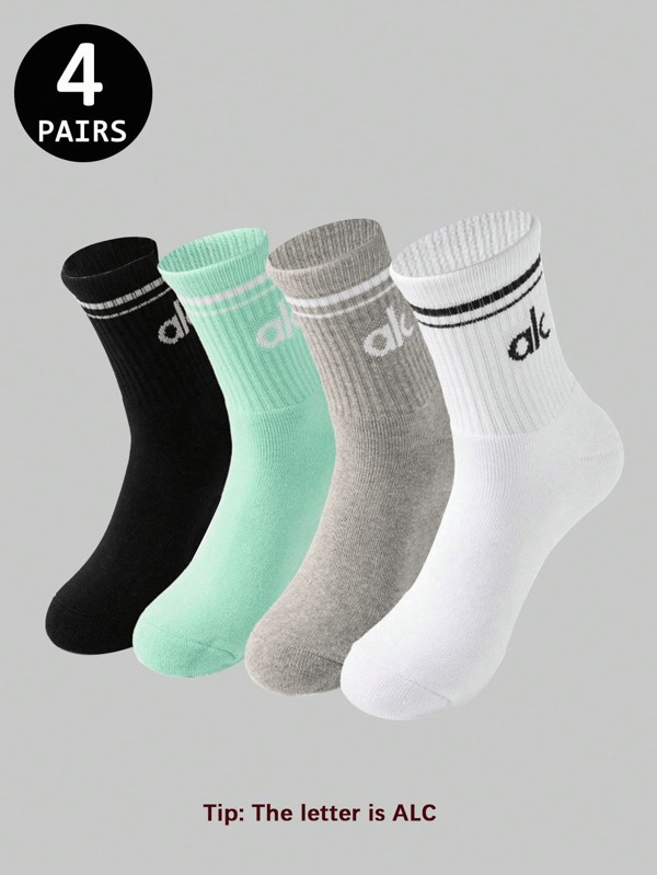 5 Pairs Of Autumn And Winter Women's Mid Length Socks, White, Sports And Casual Socks(No Cardboard)