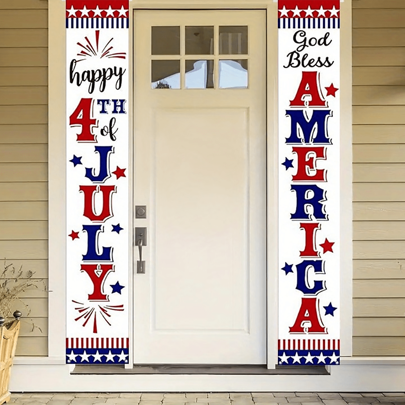 7 月 4 日爱国悬挂门廊横幅，红白蓝元素，“7 月 4 日快乐 - 上帝保佑美国”悬挂爱国标志，适用于前门、家庭入口、门廊或派对 - 室内室外使用