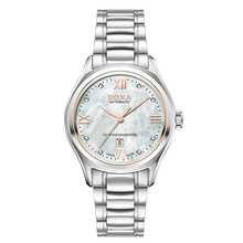 DOXA 女士自动手表 - 不锈钢表壳，白色珍珠贝母钻石表盘（型号 D219SMW） - 豪华商务腕表