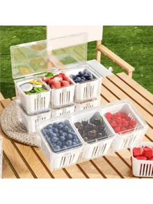 Vui lòng xem kỹ kích thước sản phẩm trước khi mua. Bộ hộp đựng thực phẩm có nắp đậy, bao gồm 3 rổ thoát nước tái sử dụng, các ngăn vuông trong suốt dùng cho tủ lạnh, hộp đựng salad, trái cây, rau củ và nước sốt, các ngăn có thể tháo rời, và hộp đựng thức ăn mang đi. - Nhiều màu - Xem 8