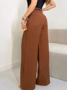 Women's Tailored Dress Pants With Belt - 鏽棕色 - 查看 2