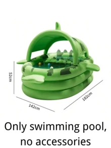 Giant Shark-Themed Inflatable Swimming Pool For Family Fun - PVC, Easy Storage, Perfect For Outdoor Parties, Summer Water Games, And Backyard Entertainment, Green With White Light Beige & Yellow Eyes Design - Multicolor - View 13