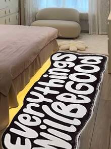 1 块人造羊毛不对称地毯，休闲个性化创意字母形地毯，柔软防滑地毯，适用于客厅、卧室、冬季装饰地毯，可机洗（手工测量，可能存在 1-3 厘米偏差） - 黑與白 - 查看 17