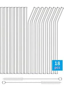 8pcs Reusable Glass Straws Set With 2 Straw Cleaners - Straight & Bent Heat-Resistant Straws For Smoothies, Boba, Cocktails, Iced Coffee - Home Kitchen, Party Supplies, Restaurant Drinkware ( + Case)