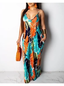 Floral Maxi Dress, Casual Beach Wear - Blue - View 1