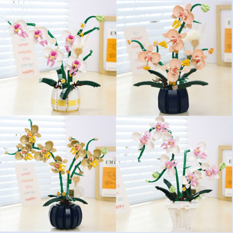 1200+Pcs DIY Orchid Building Blocks, Elegant Phalaenopsis Floral Decor, Yellow+White Orchids, White+Blue Vase, ABS Material Flower Assemble Bricks, Creative Constructing Toy, Potted Plant Bouquet Indoor Placement, Small Particle Model, Art Collection Decor, Christmas Holiday Gift