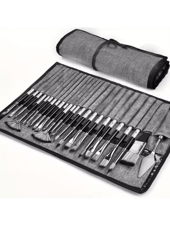 1 套 24 支尼龙画笔，装在灰色布袋中，多功能适用于水彩丙烯油画学校用品，返校