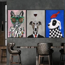 1/3 piezas Póster de pintura en lienzo con ilustración de animales de moda como gato, perro, conejo, elefante, arte de pared divertido y lindo para decoración del hogar en la sala de estar