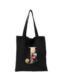 1 pieza Bolso de mano de lona con impresión de letra dorada de moda casual, bolso de hombro, bolso de compras de gran capacidad para mujeres, bolso de viaje plegable y reutilizable, regalo para vacaciones, buen regalo para compañeros de clase, amigos, damas de honor, hermanas, madres, muy adecuado para que los estudiantes vuelvan a la escuela, vacaciones de verano, vacaciones, playa, viajes, negocios, estudiantes, picnic, campamento, supermercado, uso diario