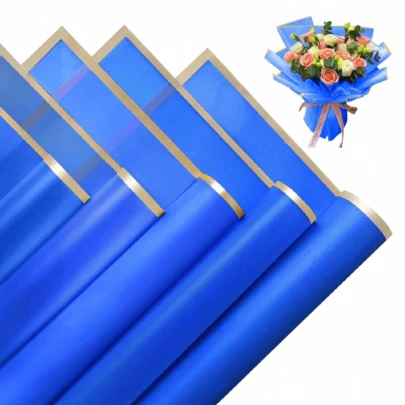 20/40/60pcs Pack, Bouquet Wrapping Paper, Gold Rimmed Korean Style Wrapping Paper, Suitable For DIY Handmade Gift Packaging Decoration, Floral Supplies, 23 X 23 Inches, Tissue Paper, Bouquet Supplies (Blue), Halloween, Christmas, Valentine's Day