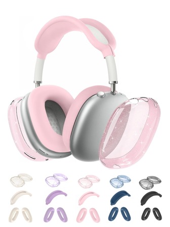 [5 In 1] Clear Glitter Case Compatible With AirPods Max ,Soft TPU Case Cover, Shockproof Anti-Scratch Protective Cover No-Yellowing Transparent Accessories Compatible With AirPod Max Headphone