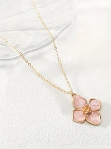 1 Necklace, 1 Pair Earrings, 4-Petal Enamel Flower Pendant, Neurotransmitter Design, Cute & Fashionable Women Jewelry Set, Suitable For Daily Wear, Vacation, Party And Gifts