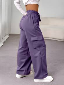 PANTALON  Liso    Casual  Dulce  Fiesta    Cordón  Bolsillo    Diario - Lila Púrpura - Ver 2