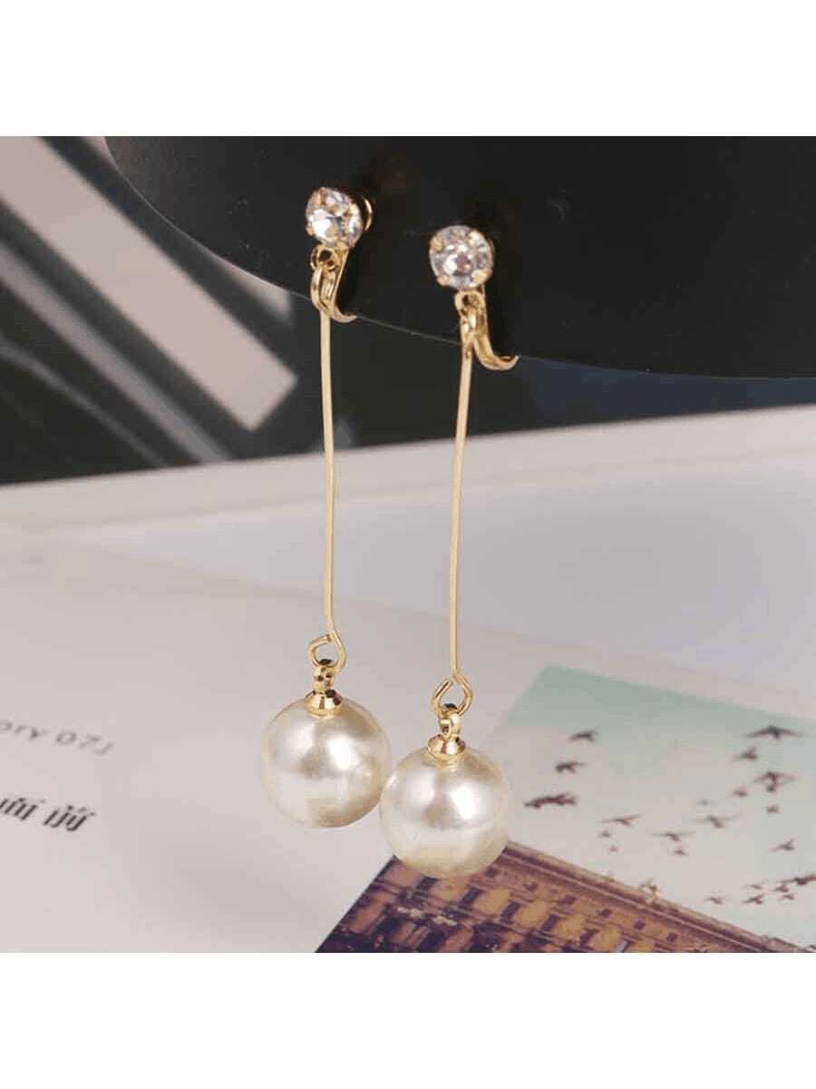 2 szt. Premium Crystal & Pearl Decor Długie modne kolczyki klipsy dla kobiet, bez przekłuwania, odpowiednie do codziennego noszenia