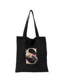 1 pieza Bolso de mano de lona con impresión de letra dorada de moda casual, bolso de hombro, bolso de compras de gran capacidad para mujeres, bolso de viaje plegable y reutilizable, regalo para vacaciones, buen regalo para compañeros de clase, amigos, damas de honor, hermanas, madres, muy adecuado para que los estudiantes vuelvan a la escuela, vacaciones de verano, vacaciones, playa, viajes, negocios, estudiantes, picnic, campamento, supermercado, uso diario