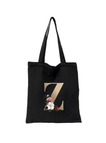 1 pieza Bolso de mano de lona con impresión de letra dorada de moda casual, bolso de hombro, bolso de compras de gran capacidad para mujeres, bolso de viaje plegable y reutilizable, regalo para vacaciones, buen regalo para compañeros de clase, amigos, damas de honor, hermanas, madres, muy adecuado para que los estudiantes vuelvan a la escuela, vacaciones de verano, vacaciones, playa, viajes, negocios, estudiantes, picnic, campamento, supermercado, uso diario