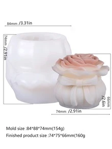 1个特制玫瑰花篮蜡烛硅胶模具 - 玫瑰与蝴蝶结的独特组合设计，适合手工DIY装饰品创作，是手工艺术品创作、香薰蜡烛制作、香皂制作和树脂浇注的理想选择。可作为独特的节日礼物和生日礼物。 - 白色 - 查看 2