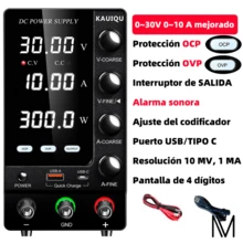 Fuente De Alimentación Regulable Laboratorio Ocp Ovp 30v 10a - Tipo de Enchufe A USA (110-127V) - Ver 2