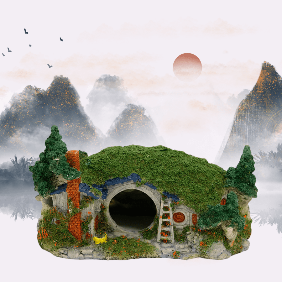 1pc Large Hobbit Reptile Cave - Bio-Active Hideout For Leopard Gecko/Bearded Dragon/Tarantula, No-Clean Resin Decor For Rainforest & Desert Terrarium, Fantasy Ecosystem Kit