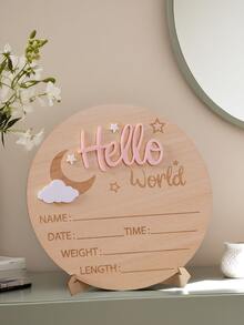 1pc Newborn Photography Props "HELLO WORLD" Baby Birth Announcement Sign, Wooden Baby Name Announcement Plaque, Baby Memorial Items, Baby Shower Easter Gifts, Girls/Boys - Multicolor - View 10