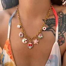 VKHK 1 pieza Collar con colgante de cerámica chapado en oro de 18K estilo chino vintage de acero inoxidable, adecuado para uso diario de mujeres y como regalo