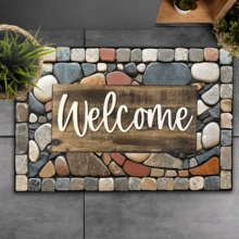 1pc Home Decor Non-Slip Washable Stone Pattern Printed Welcome Doormat - Entrance Mat With "WELCOME" Print, Non-Slip Diatomite Carpet, 3D Printed Rectangle, Suitable For Entryway, Living Room, Kitchen, Bedroom, Hallway, Bathroom, Laundry Room - Polyester Carpet, For Indoor And Outdoor Home Decor - Multicolor - View 3