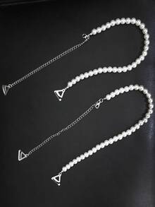 2Pcs/1pair, Accessory Pearl 8MM Necklace Strap, Fine Dress Spaghetti Strap Underwear Bra Backless Spaghetti Strap, Luxury Rhinestone Pearl Bra Strap, Seamless Bra Strap Strapless Off-Shoulder Wedding Dress Strap For Rave - Multicolor - View 10
