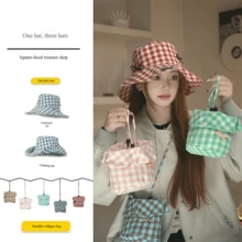 1PC Bucket Hats For Woman Checkered Bow Beach Sun Hat Suitable For Women Outdoor Protective Foldable - Multicolor - View 4