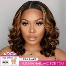 Loose Wave Pixie Cut Wig 4/27 Color Short Bob Human Hair 13x4 Lace Frontal Wigs Transparent Lace Human Hair For Women Lace Front Human Hair Wig - Natural & Black - View 2
