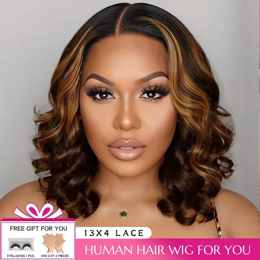 Loose Wave Pixie Cut Wig 4/27 Color Short Bob Human Hair 13x4 Lace Frontal Wigs Transparent Lace Human Hair For Women Lace Front Human Hair Wig