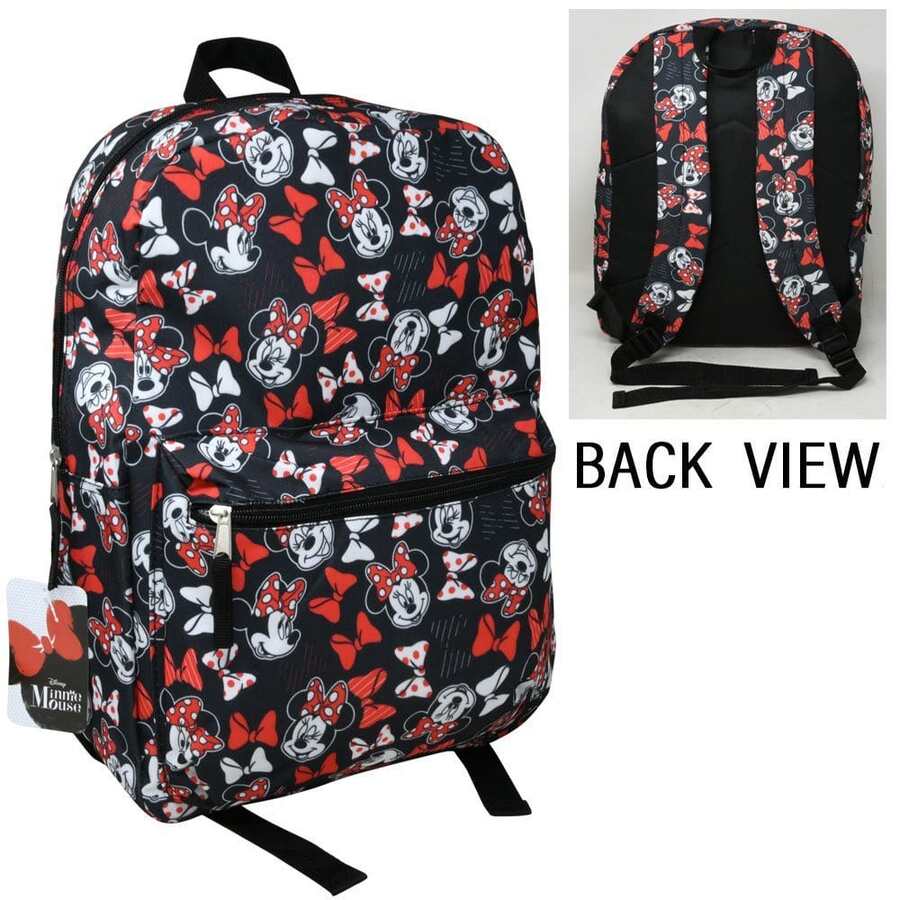 Disney & Bows All Over Print Black And Red 16" Backpack With Front Pocket - 黑色 - 查看 1