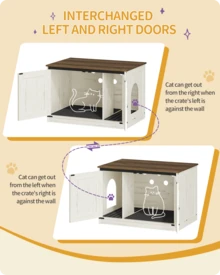 Hzuaneri Cat Litter Cabinet, Cat Cabinet, Cat Toilet With Removable Partition, Cat House, Reversible Entrance Left Or Right, As A Sideboard, 80 X 50 X 54 Cm, Vintage Brown-White - 復古棕白色 - 查看 5