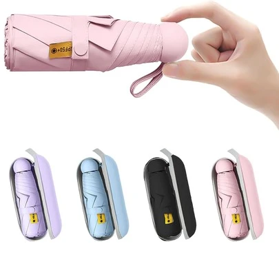 Compact UV Sun ProtectionTravel Umbrella With Case, Mini Umbrella For Purse,  Lightweight Windproof 8-Rib Pocket Umbrella For Women Kids And Men