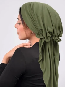 1pc New Solid Color Wide Brim Headscarf Hat Women Hat For Dress - A - View 8