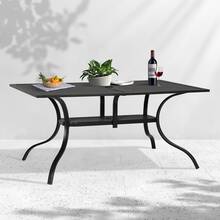 Outdoor Patio 2 Tiers Black Iron Steel Slatted Dining Table With Umbrella Hole For 6 Person - 60" X 37" - 黑色 - 查看 1
