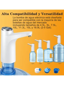 Dispensador de Agua Eléctrico Automático USB Recargable – Bomba Portátil para Garrafón, con Control Táctil - Blanco - Ver 3