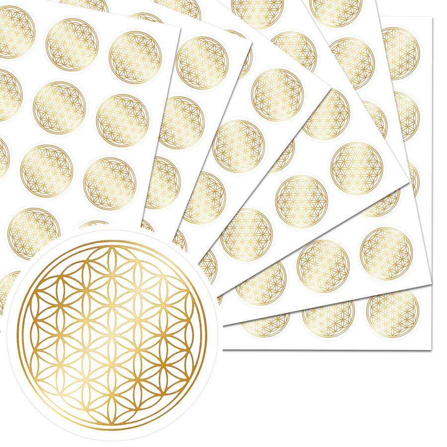 Flower Of Life Stickers, Golden Flower Of Life Energy Stickers,Round Self-Adhesive PVC, Transparent Crystal Jewelry Stickers, Sparkling Surface For Phone Cases, Journals, Envelopes, Water Bottles, Suitcase, Computer, Ceramics & Smooth Surfaces - Elegant Geometric Design,Decorative Sticker School Supplies,Back To School