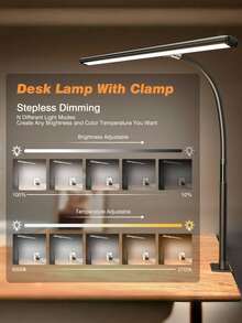 Yogle 1pc LED Desk Lamps For Home Office Tall Desk Light With Base Flexible Gosseneck Adjustable Height 5-Level Dimmable Brightness & Color Architect Lamp For Working Reading Crafting Study Black