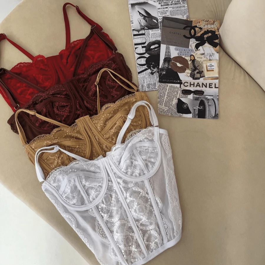 Cropped Lace Corset - 米色 - 查看 1