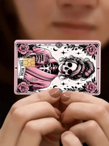 1 件女性骷髅信用卡装饰贴纸，万圣节粉红玫瑰骷髅创意个性化超薄酷炫 PVC 防指纹信用卡保护皮套，品质卓越，耐刮擦，适合女性男士，小型芯片卡，银行卡，信用卡，交通卡，校园卡 DIY 装饰，万圣节礼物，学校用品，返校 - 彩色 - 查看 4