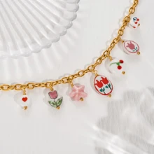 VKHK 1 pieza Collar con colgante de cerámica chapado en oro de 18K estilo chino vintage de acero inoxidable, adecuado para uso diario de mujeres y como regalo