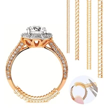 Ajustador de anillo, apto para anillos flojos, 4 diferentes tamaños de anillos protectores de plástico para ajuste de joyas, apretador de anillo invisible enrollado masculino y femenino, insertar para hacer que el anillo sea talla grande pequeño sin ajustar el tamaño (Dorado)