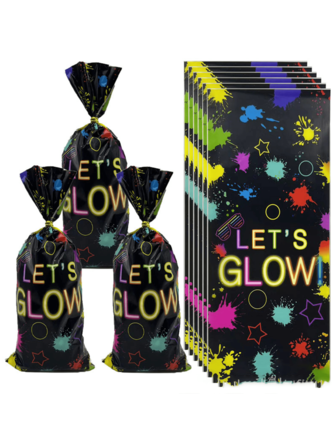 50 Pieces Of Let's Glow Party Gift Bags, Neon Themed Glowing Party Gift Bags, Birthday Gift Bags, Wedding Gift Bags, Suitable For Birthday Decoration, Wedding Decoration, Personalized Gift Packaging Supplies